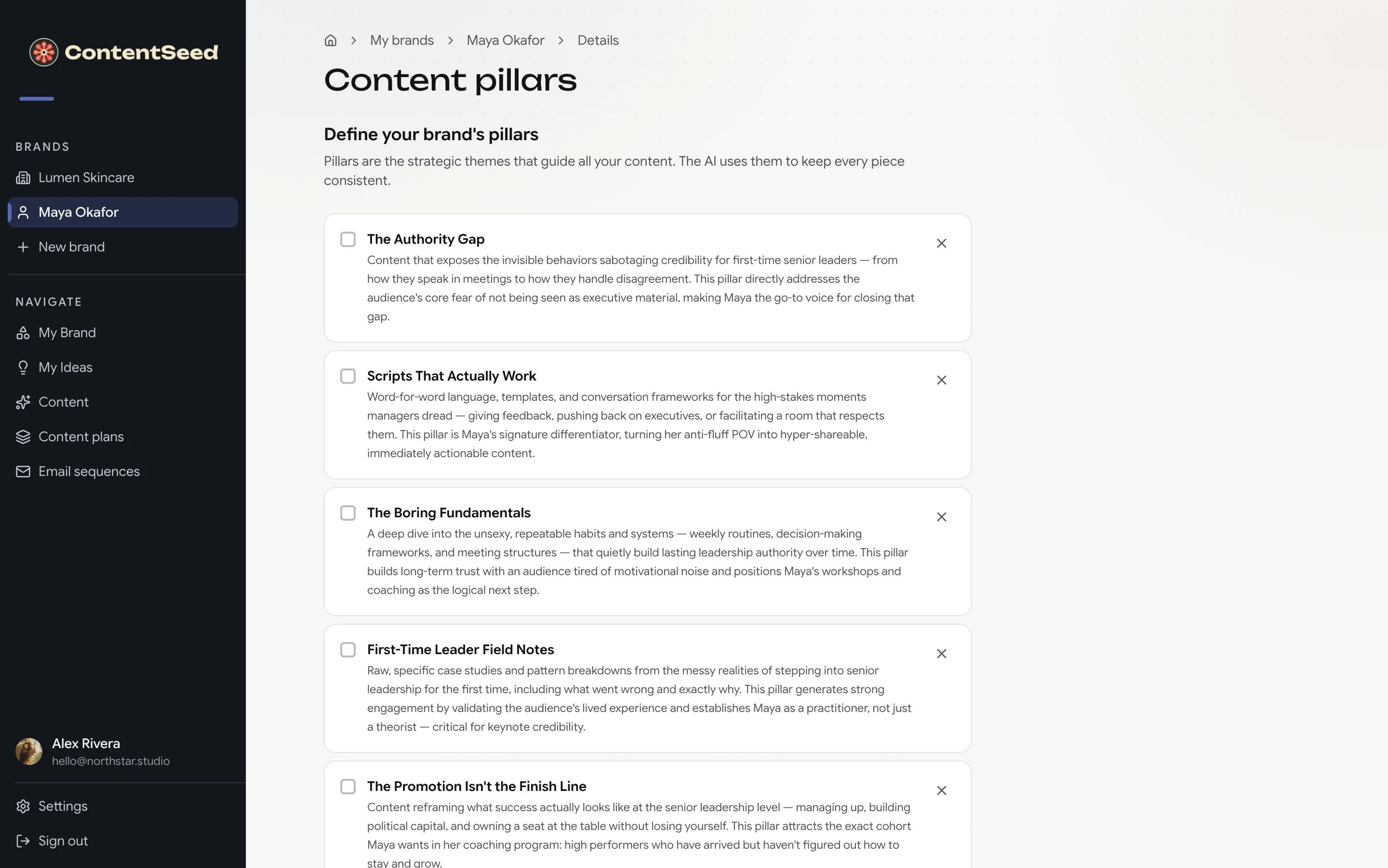 Five content pillars, generated and reused